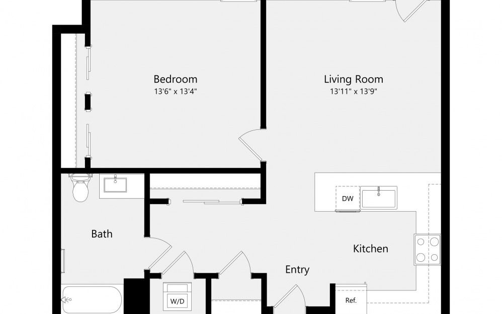 1B-A - 1 bedroom floorplan layout with 1 bath and 798 to 805 square feet.